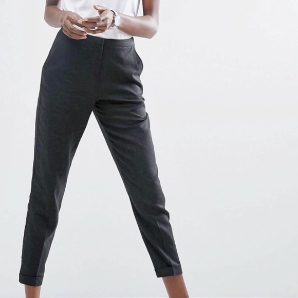 ASOS Pants - ASOS Linen Trousers Black Ankle Career Pants Plus